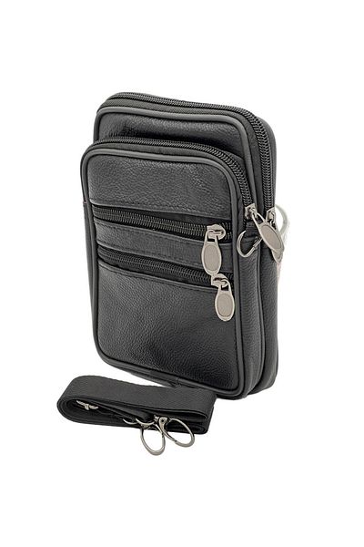 Micutz Men's belt bag made of Genuine Cowhide Leather, Brown, Dark Brown, 18 x 13 x 3.5 cm, Black