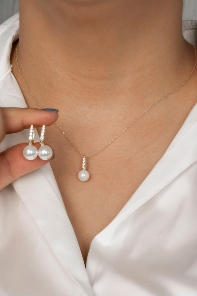 LOTUS JW İNCİ KOLYE VE KÜPE SETİ | 925 Ayar Gümüş Set