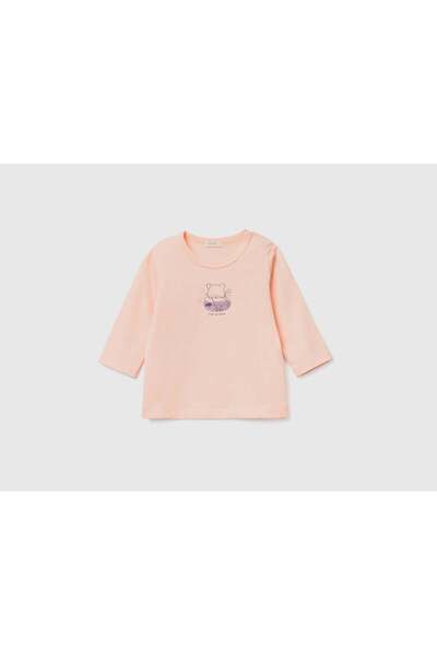 United Colors of Benetton تي شيرت للأطفال الرضع من القطن العضوي بأكمام طويلة ...