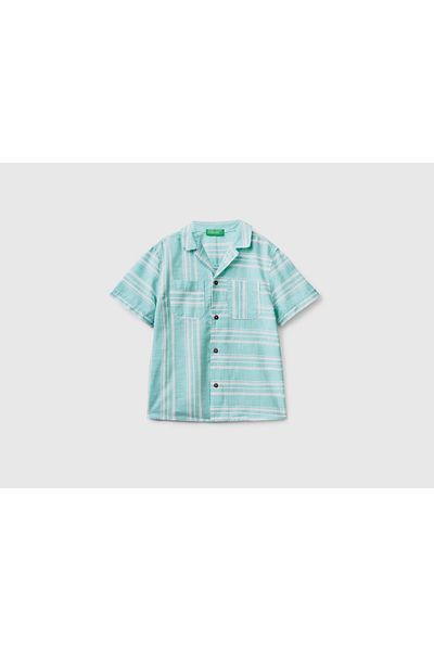 United Colors of Benetton Boys' Short Sleeve Striped Button-Front Half Sleeve Shirt