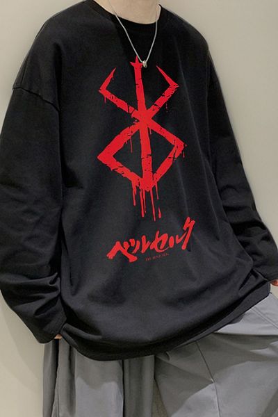 Boi Χοντρό χειμερινό φούτερ Berserk Symbol - Μαύρο εμπριμέ Oversize Crew Neck
