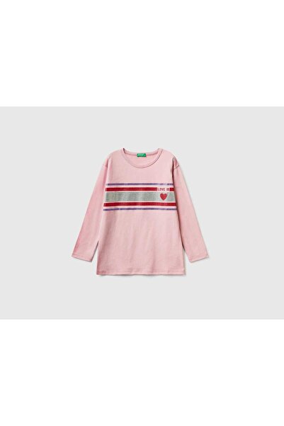 United Colors of Benetton تي شيرت أطفال بأكمام طويلة وطبعة لامعة