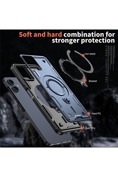ALC MOBILE Military armour case with metal ring, compatible with Samsung Galaxy A06, Blue