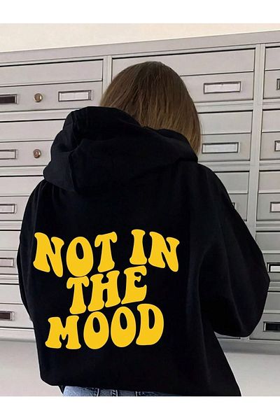 Boi The Mood Winter Sweatshirt - Μαύρη στάμπα Oversize Χοντρή κουκούλα