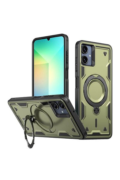 ALC MOBILE Military armour case with metal ring, compatible with Samsung Galaxy A06, Green