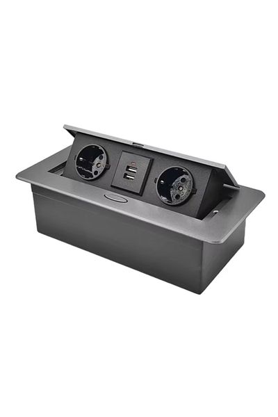 Adsinio Priză retractabilă încorporată, Adsinio, 2 Shucko, 2 USB, cablu 1,8 m, curent nominal 16A, antracit negru