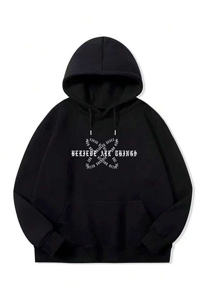 Boi Modern Design Sweatshirt - Black Printed Oversize Thick Hooded Hoodie