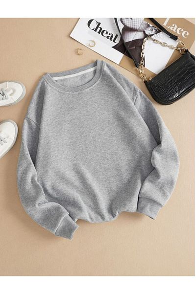 Boi Απλό Basic Χοντρό Χειμερινό Φούτερ - Γκρι Oversize Crew Neck
