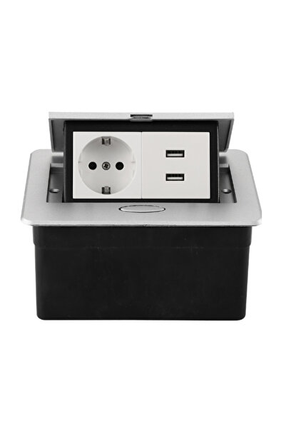Adsinio Retractable Built-in Socket, Adsinio, 1 Shucko, 2 USB-A, 1.8m cable, Rated current 16A, Gray-White