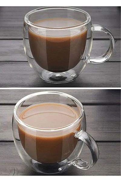 favorin 1Pc Double-Walled Glass Mug Cup 250ml Double Layer Heat Resistant Borosilicate Cup with Handle