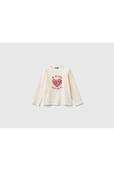 United Colors of Benetton Girls' Long Sleeve Floral Print T-Shirt