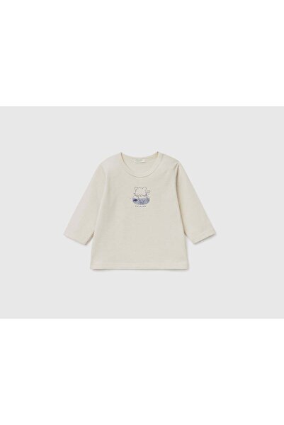 United Colors of Benetton Organic Cotton Long Sleeve Infant T-Shirt with Ches...
