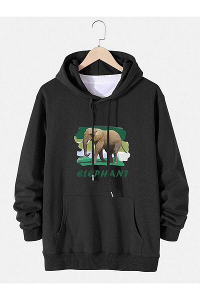 Boi Φούτερ Elephant - Φούτερ με γκρι στάμπα με χοντρή κουκούλα
