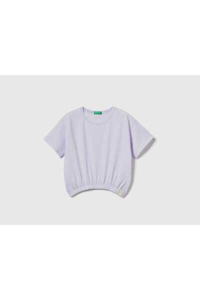 United Colors of Benetton تي شيرت بناتي بقصّة مربعة مصنوع من قماش مُعاد تدويره