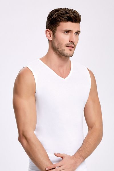 QKK Ανδρικό Lycra 100% βαμβακερό αμάνικο κορμάκι με λαιμόκοψη V Q2IK1L1KK9E.2LI