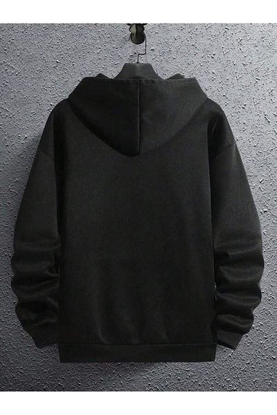 Boi 1898 New York Winter Sweatshirt - Black Printed Oversize Thick Hooded Hoodie