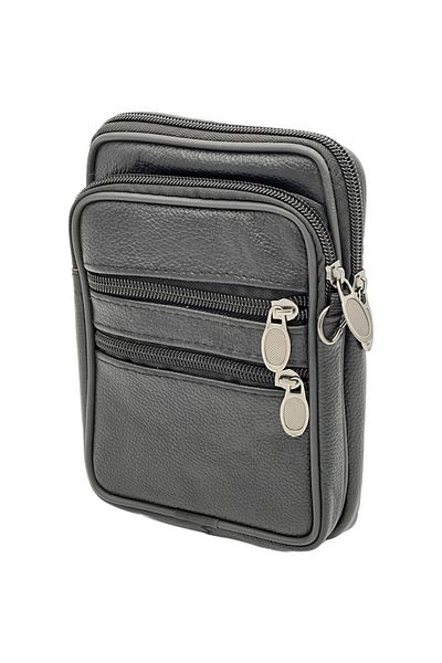 Micutz Men's belt bag made of Genuine Cowhide Leather, Brown, Dark Brown, 18 x 13 x 3.5 cm, Black