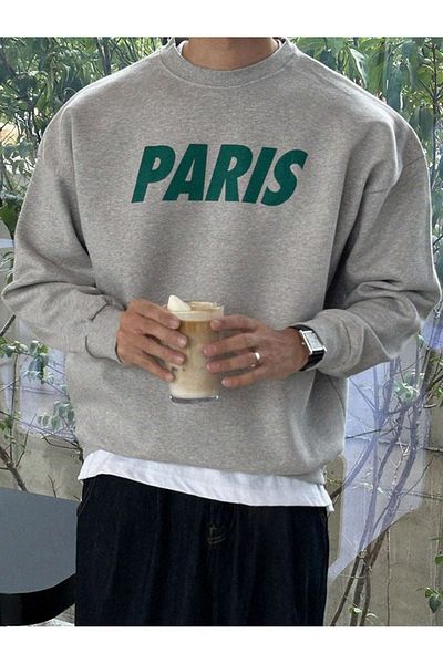 Boi Χειμερινό φούτερ Paris - Γκρι εμπριμέ χοντρό λαιμόκοψη