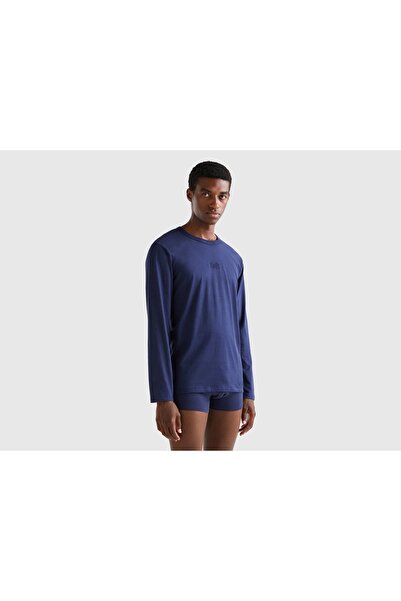 United Colors of Benetton تي شيرت نسائي من القطن طويل الألياف مع شعار