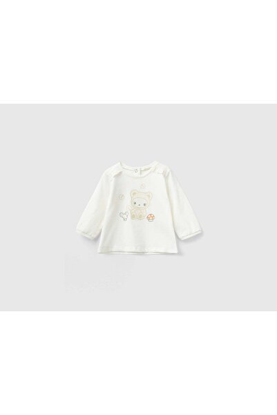 United Colors of Benetton تي شيرت أطفال مطبوع عليه حيوانات مع كشكشة على الكتف