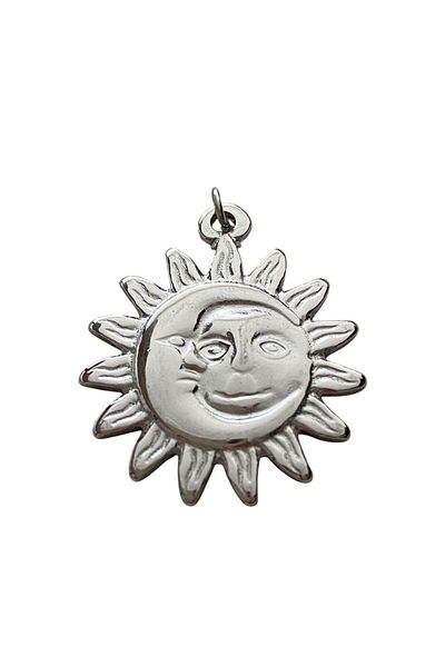 312 KONSEPT Moon and Sun Figure Steel Silver Color Pendant 3 cm 1 Piece