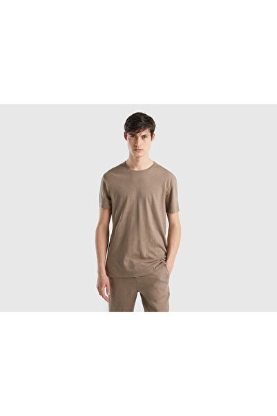 United Colors of Benetton Women's Solid Half-Sleeve Linen Blend T-Shirt