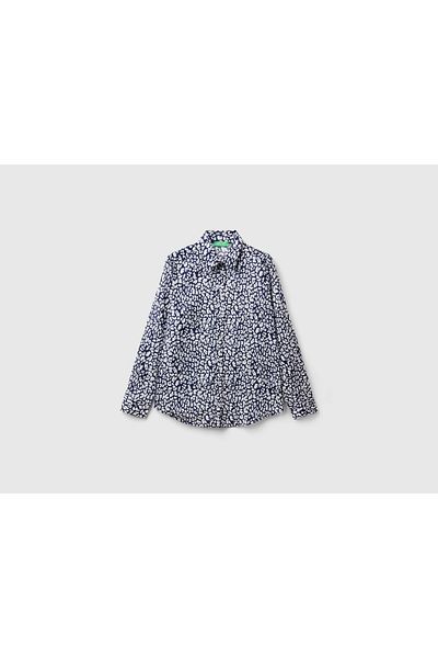 United Colors of Benetton Women's Long Sleeve Black and White Checkered Shirt