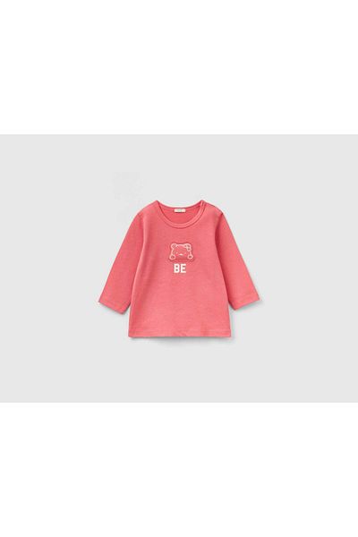 United Colors of Benetton 100% Organic Cotton Long Sleeve T-Shirt with Badge for Infants