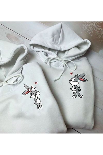 Boi Комбиниран суитшърт от 2 части с качулка и принт Lola Bugs Bunny Lover - бял, голям размер, с щампа