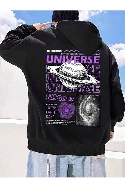 Boi Χειμερινό φούτερ Universe Giant - Φούτερ με μαύρη στάμπα με χοντρή κουκούλα