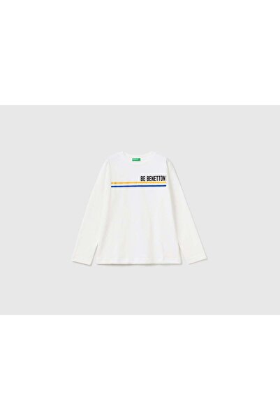 United Colors of Benetton تي شيرت أطفالي بأكمام طويلة من القطن العضوي مع طبعة...