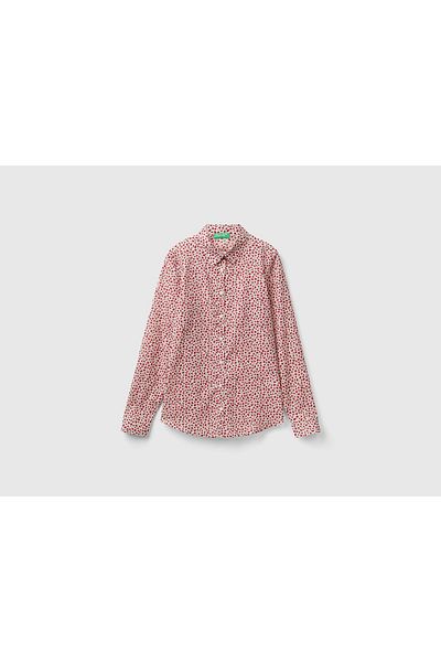 United Colors of Benetton Women's Long Sleeve Black and White Checkered Shirt