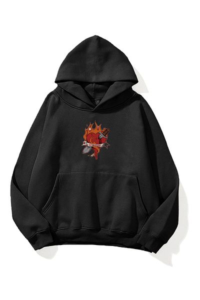 Boi Lovehate Sweatshirt - Black Printed Oversize Thick Hooded Hoodie