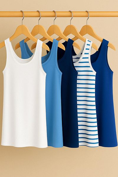 COTENCONCEPT Tricou pentru atlet cu bretele groase din bumbac, 5 bucăți