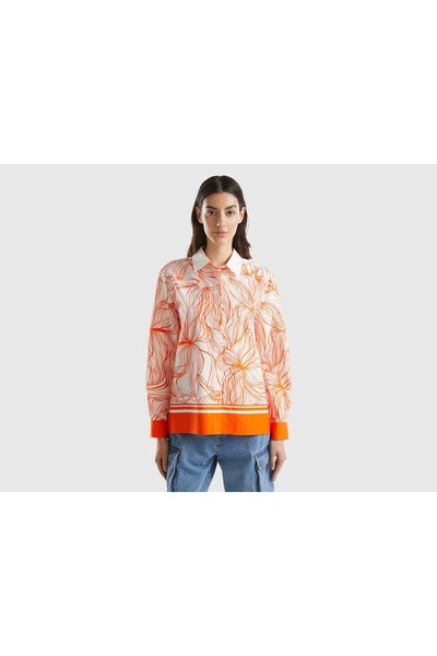 United Colors of Benetton Women's Oversized Long Sleeve Decorative Shirt