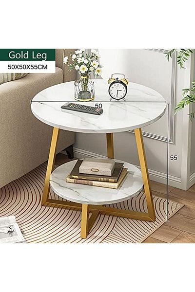 Türkiye Round Coffee Table, Double Layer Sofa Side Table End Table, Imitation Marble Coffee Round Table Snac