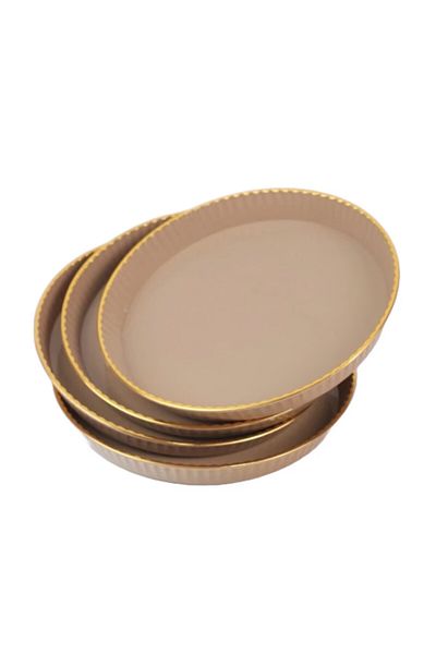 PUFO Set de 4 tăvi rotunde Gentle pentru servirea aperitivelor, dulciurilor, bomboanelor, 15 cm, maro