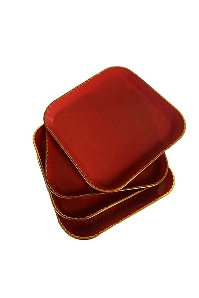 PUFO Set de 4 tăvi pătrate Gentle pentru servirea aperitivelor, dulciurilor, bomboanelor, 15 cm, roșii