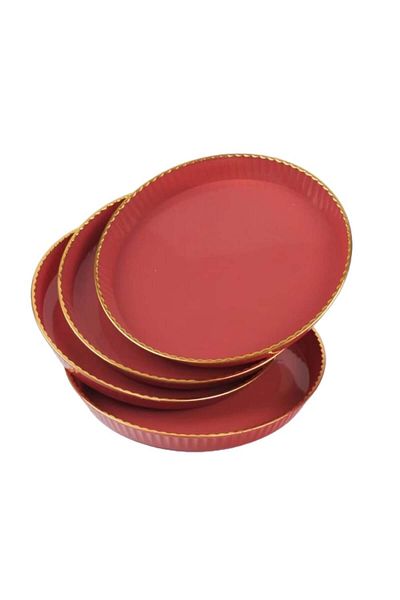PUFO Set de 4 tăvi rotunde delicate pentru servirea aperitivelor, dulciurilor, bomboanelor, 15 cm, roșii