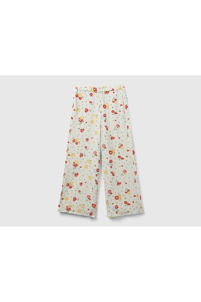 United Colors of Benetton Girls' Wide-Leg Trousers with Full Patterns and Elastic Waist