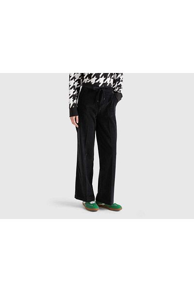 United Colors of Benetton Women's Ribbed Velvet Wide-Leg Trousers