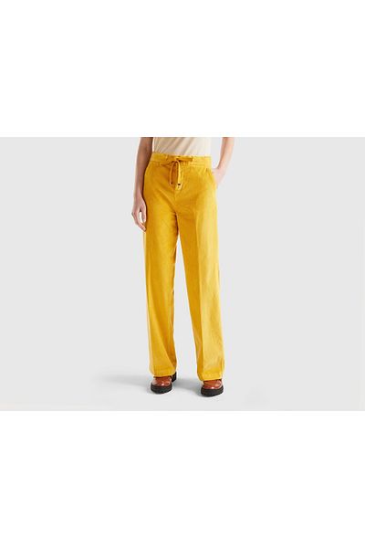 United Colors of Benetton Women's Ribbed Velvet Wide-Leg Trousers