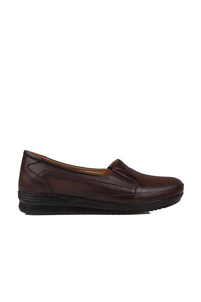 m2s Brown Genuine Leather Orthopedic Elastic Mother Shoes