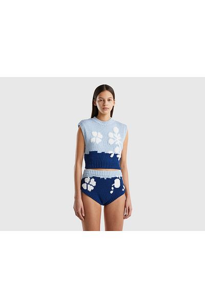 United Colors of Benetton Embroidered Floral Knit Sweater for Women