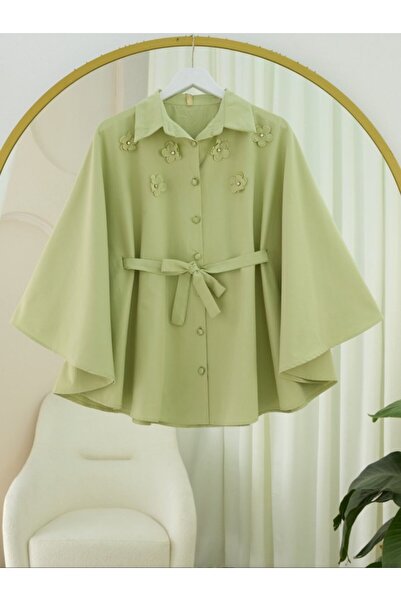 A&WİSE Önü Çiçek Detaylı Beli Bağcıklı Düğmeli Panço -Çağla Y.