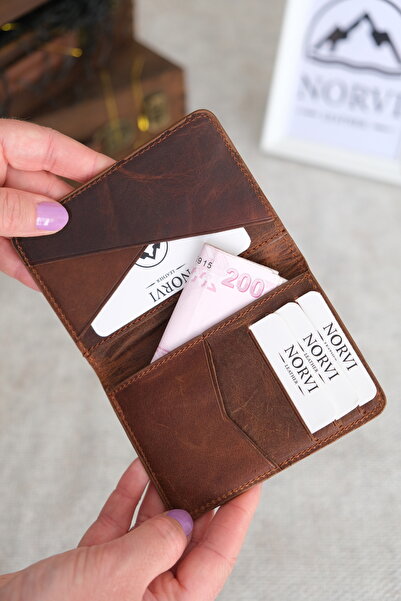 Norvi Leather محفظة حامل بطاقات للرجال من الجلد الطبيعي بلون البندق