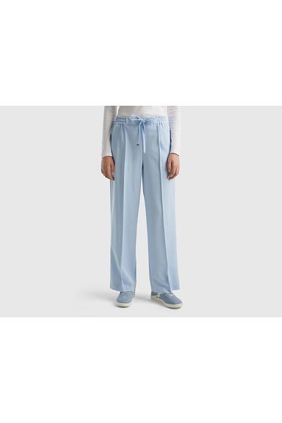 United Colors of Benetton Wide-Leg Women's Pants with Side Stripes and Drawstring