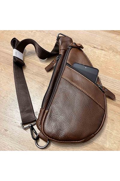 Micutz Men's Diagonal Bag (Crossbody): Natural Black-Brown Leather, Light Brown Color