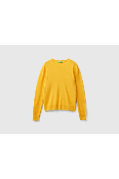 United Colors of Benetton Women's Cream Merino Wool Sweater with Round Neck