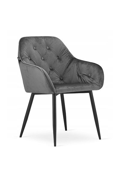 JollyMag Scaun stil fotoliu bucatarie/living, Artool, Forio, catifea, metal, gri si negru, 61x55.5x81 cm